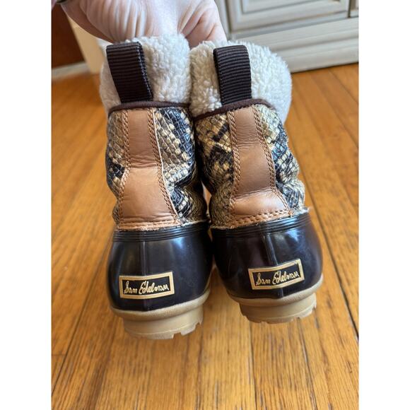 Women's Size 10 Sam Edelman Caldwell Natural Snake Print Leather Duck Boots - Picture 3 of 7